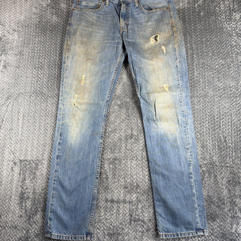 Levis 511 Slim Fit‎ Jeans Mens 34x34 Blue Stretch Denim Cotton Blend Distressed